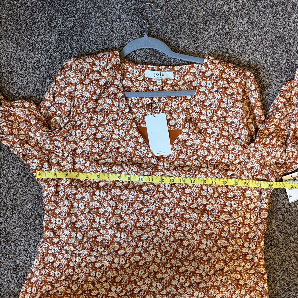 Joie Floral Print Summer Harko Dress Plus Sz 3X Orange Cream Brown VNeck Floral - Picture 8 of 10